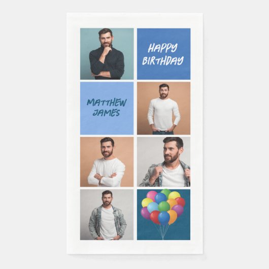 Custom Blue Birthday Party Photo Collage Serviette (Vorderseite)