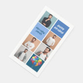 Custom Blue Birthday Party Photo Collage Serviette (Ecke)
