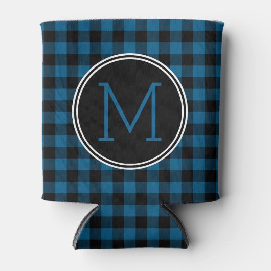 Custom Blue Black Buffalo Karo Kariertes Muster Dosenkühler (Vorderseite)