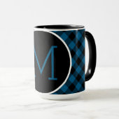 Custom Blue Black Buffalo Karo Kariertes Muster Tasse (VorderseiteRechts)