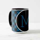 Custom Blue Black Buffalo Karo Kariertes Muster Tasse (Vorderseite Links)