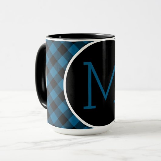 Custom Blue Black Buffalo Karo Kariertes Muster Tasse (Vorderseite Links)