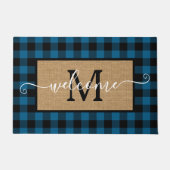 Custom Blue Black Buffalo Karo Tartan Muster Fußmatte (Vorderseite)