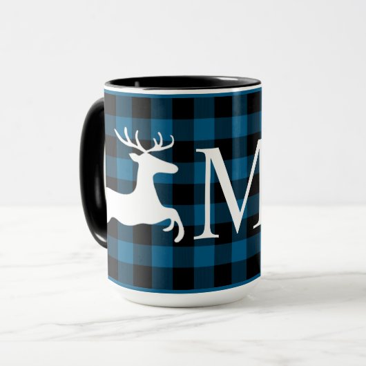 Custom Blue Black Buffalo Lumberjack Karo Kariert Tasse (Vorderseite Links)