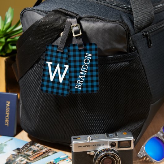 Custom Blue Black Buffalo Lumberjack Muster Gepäckanhänger (Vorderseite & Rückseite)