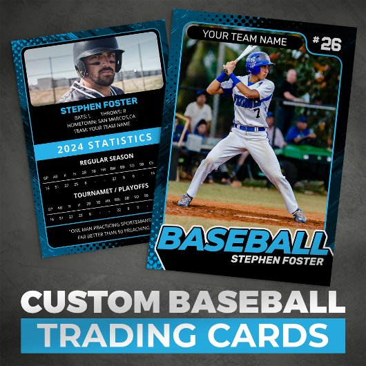 Custom Blue Black Pro Baseball Trading Card Status Telefonnummerkarte