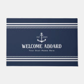 Custom Blue Boat Name Nautical Welcome Aboard Fußmatte (Vorderseite)