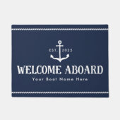 Custom Blue Boat Name Welcome Aboard Nautical Fußmatte (Vorderseite)