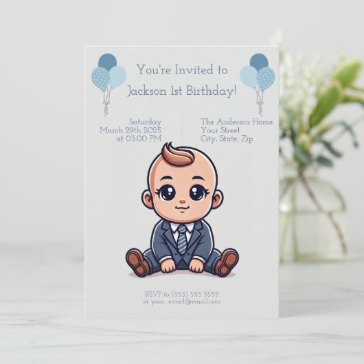 Custom Blue Boss Baby Einladung zum Geburtstag (Stehend Vorderseite)