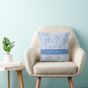 Custom Blue Botanic Floral Throw Pillow Kissen