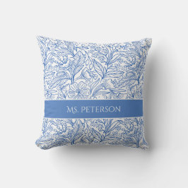 Custom Blue Botanic Floral Throw Pillow Kissen
