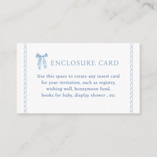 Custom Blue Bow Boy Baby Dusche Begleitkarte (Vorderseite)