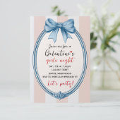 Custom Blue Bow Galentines Party Invitation RSVP Karte (Stehend Vorderseite)