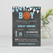 Custom Blue Boy Basketball Baby Shower Einladungen (Stehend Vorderseite)