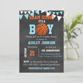 Custom Blue Boy Basketball Baby Shower Einladungen (Stehend Vorderseite)
