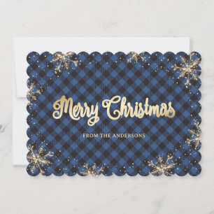 Custom Blue Buffalo Kariert Gold Weihnachtskarten Feiertagskarte