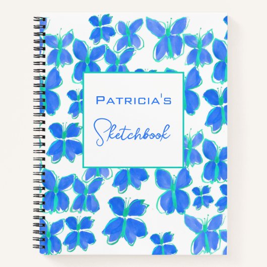 Custom Blue Butterfly Sketchbook Notizblock (Vorderseite)