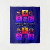 Custom Blue Chinese Zodiac Wandteppich (Vorderseite)