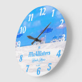 Custom Blue Coastal Beach House Große Wanduhr (Winkel)