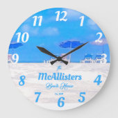 Custom Blue Coastal Beach House Große Wanduhr (Vorderseite)
