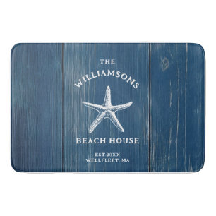 Custom Blue Coastal Starfish Beach House Badematte