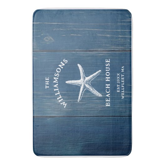 Custom Blue Coastal Starfish Beach House Badematte (Vorderseite Vertikal)