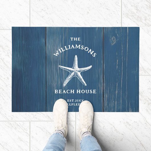 Custom Blue Coastal Starfish Beach House Fußmatte