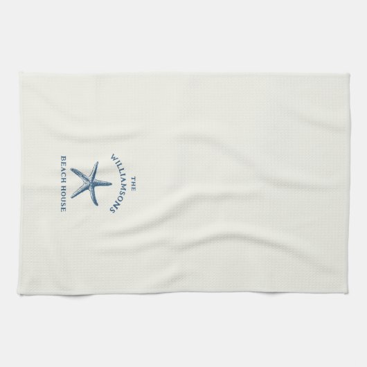 Custom Blue Coastal Starfish Beach House Geschirrtuch (Horizontal)