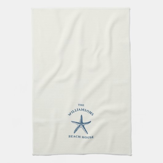 Custom Blue Coastal Starfish Beach House Geschirrtuch (Vertikal)