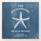 Custom Blue Coastal Starfish Beach House Glasuntersetzer (Vorderseite)