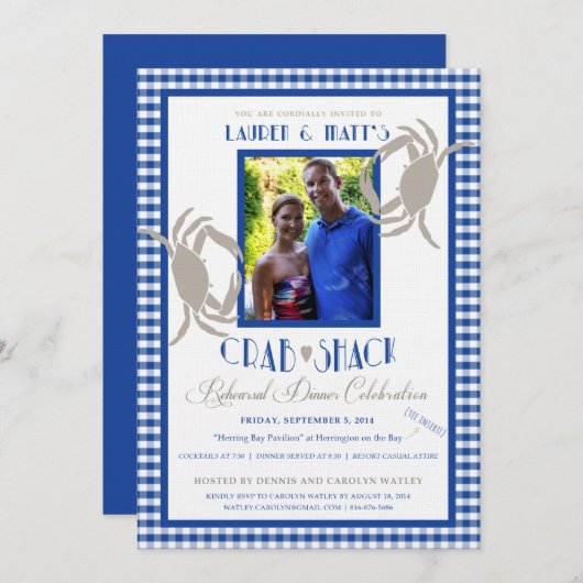 Custom Blue Crab Shack Probe Dinner Einladung (Vorne/Hinten)