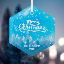 Custom Blue Crystal Snow & Forest Frohe Weihnachte