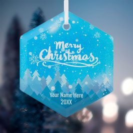 Custom Blue Crystal Snow & Forest Frohe Weihnachte Ornament Aus Glas