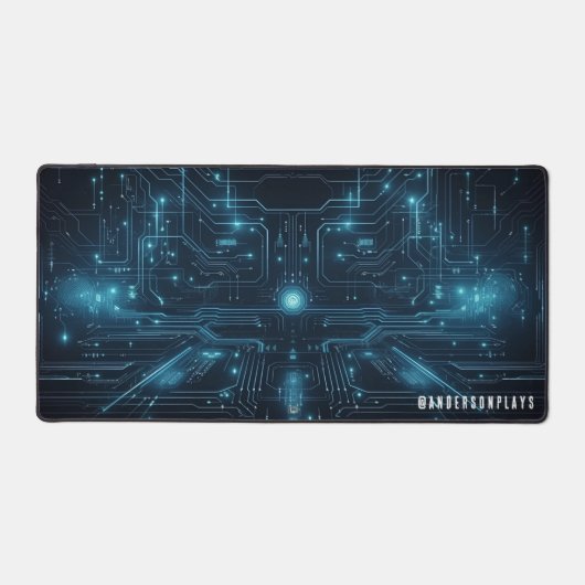 Custom Blue Cyber Futuristic Gaming Schreibtischunterlage (Vorderseite)