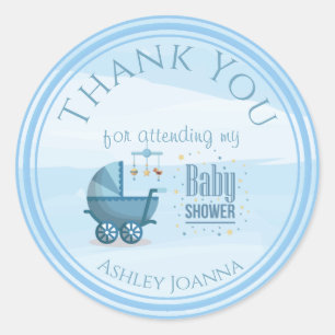 Custom Blue Danke Baby Dusche Runder Aufkleber