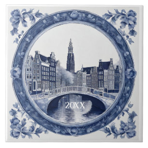 Custom Blue Delft Amsterdam Souvenir Fliese