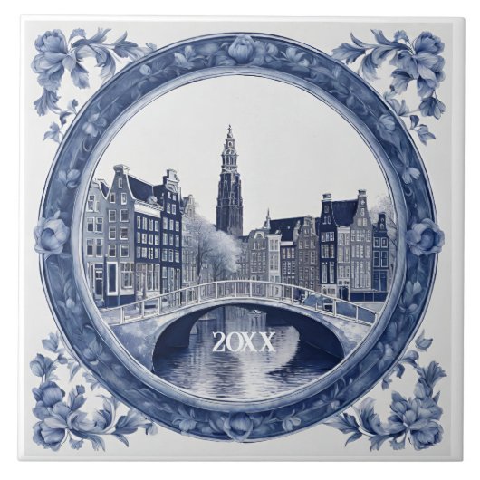 Custom Blue Delft Amsterdam Souvenir Fliese (Vorderseite)
