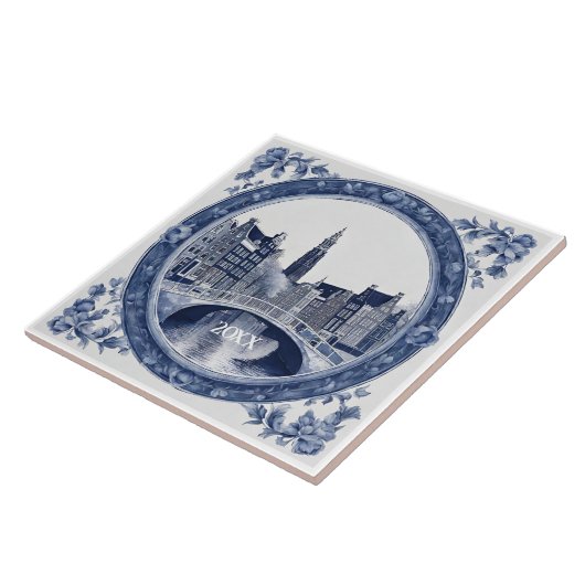Custom Blue Delft Amsterdam Souvenir Fliese (Seite)