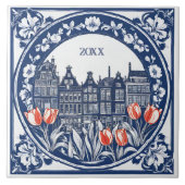 Custom Blue Delft Amsterdam Souvenir Fliese (Vorderseite)