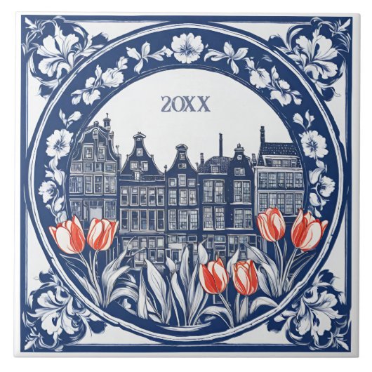 Custom Blue Delft Amsterdam Souvenir Fliese (Vorderseite)