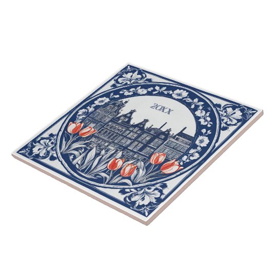 Custom Blue Delft Amsterdam Souvenir Fliese (Seite)