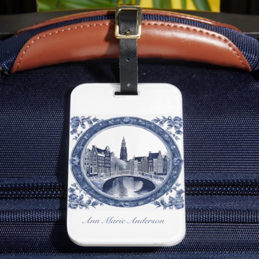 Custom Blue Delft Amsterdam Souvenir Gepäckanhänger (Vorderseite Insitu 2)