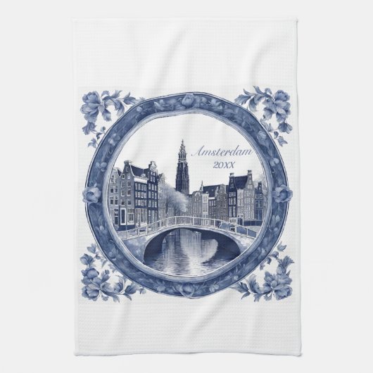 Custom Blue Delft Amsterdam Souvenir Geschirrtuch (Vertikal)