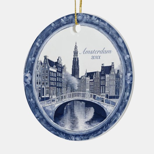 Custom Blue Delft Amsterdam Souvenir Keramik Ornament (Links)