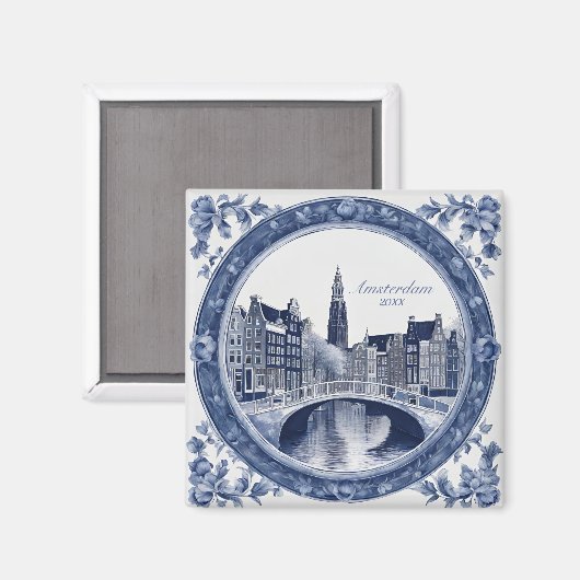 Custom Blue Delft Amsterdam Souvenir Magnet (Vorderseite/Rückseite)