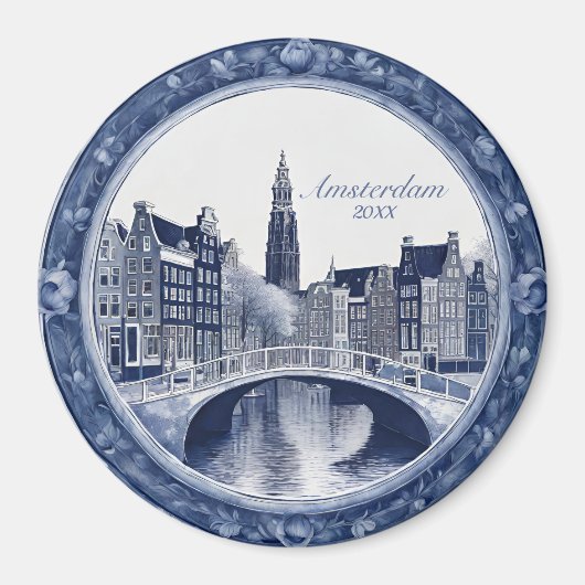 Custom Blue Delft Amsterdam Souvenir Magnet (Vorne)