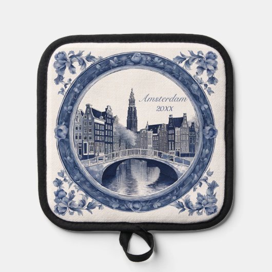 Custom Blue Delft Amsterdam Souvenir Topflappen (Vorderseite)