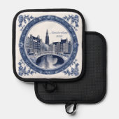Custom Blue Delft Amsterdam Souvenir Topflappen (Vorderseite/Rückseite)