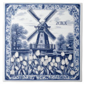 Custom Blue Delft Holland Windmill Fliese (Vorderseite)