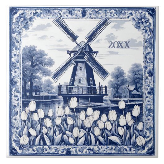 Custom Blue Delft Holland Windmill Fliese (Vorderseite)